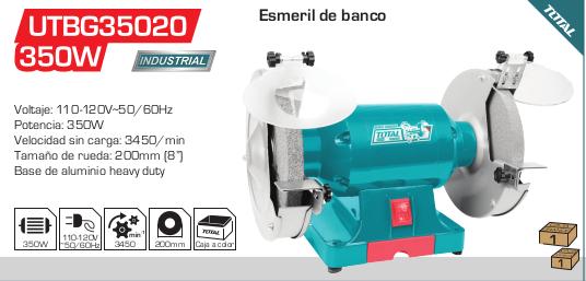 Esmeril De Banco 350W Diametro 200 Mm (8″) 3450Rpm. Base De Aluminio Heavy  Dutty 110-120V~60Hz.
